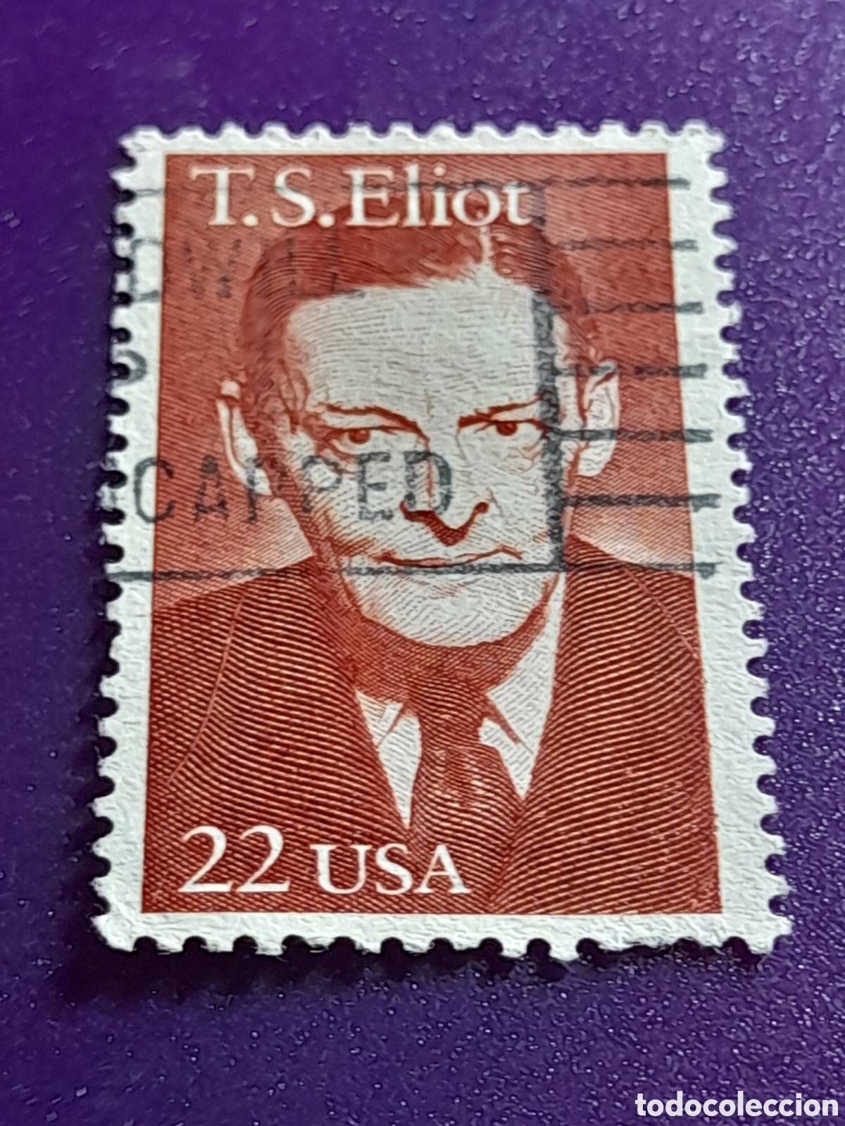 Sellos: Sello Estados Unidos mtdo/udo 1986. T. S. Eliot. Poeta. Dramaturgo. Arte. Literatura. Letras. Autor.