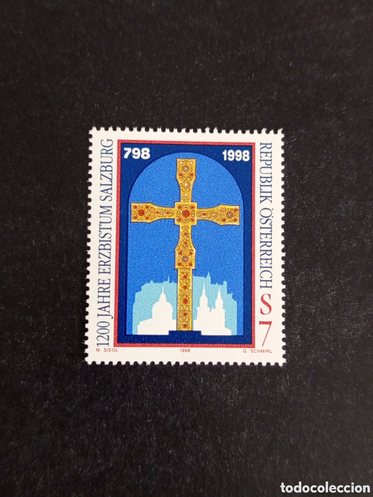 Timbres: AUSTRIA, 1998. Archidi&oacute;cesis de Salzburgo. Cruz. Orfebrer&iacute;a. Pedido m&iacute;nimo 3 &euro;. Ver fotos.
