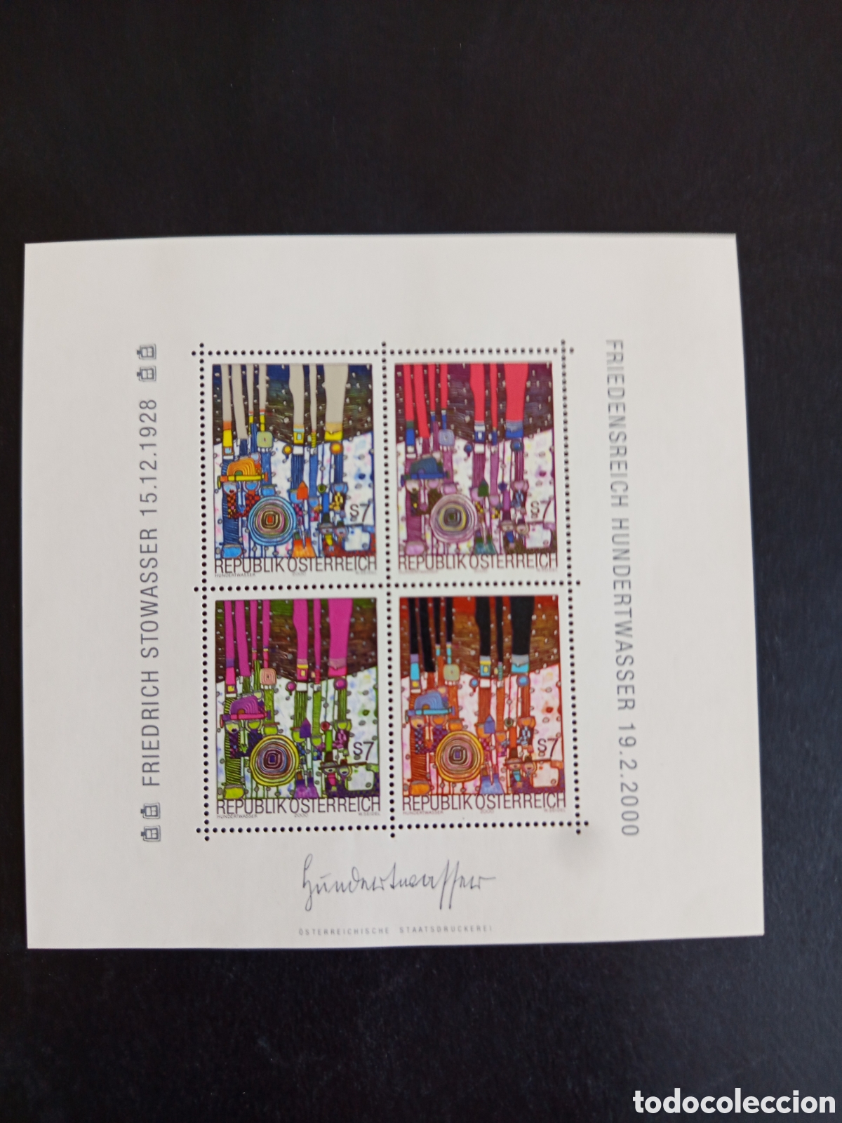 Sellos: AUSTRIA, 2000. Friedrich Stowaser, artista pl&aacute;stico. Pedido m&iacute;nimo 3 &euro;. Ver fotos. Hoja bloque