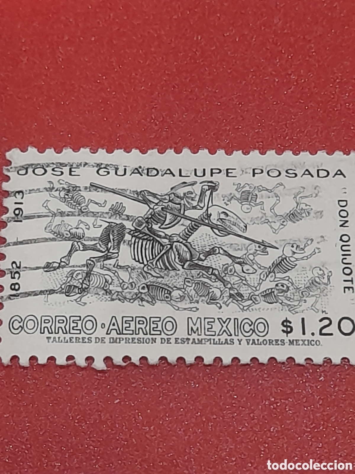 Sellos: Sello Mexico mtdo/udo 1963. 50Aniv muerte J. Guadalupe. Ilustrador. Arte. Grabador. Caricaturista