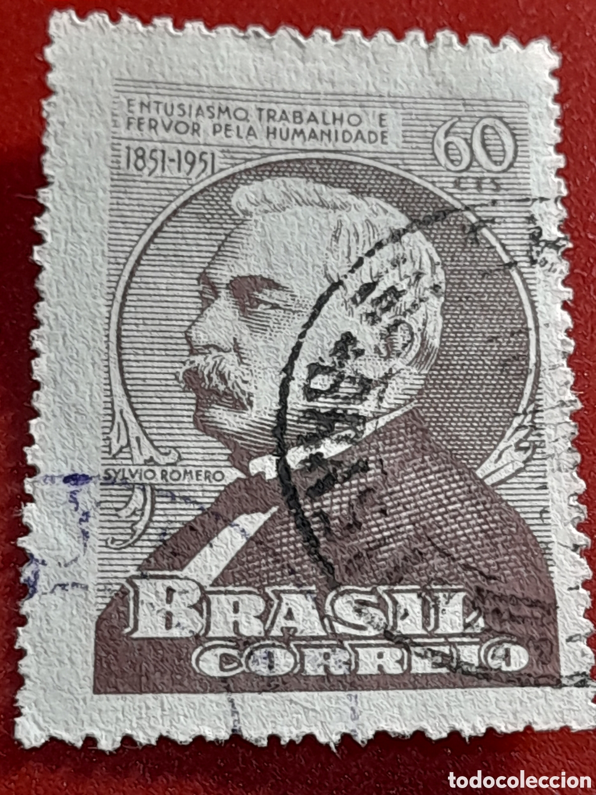 Sellos: Sello Brasil mtdo/udo 1951. 100Aniv nacimiento escritor S. Romero. Arte. Literatura. Letras. Autor