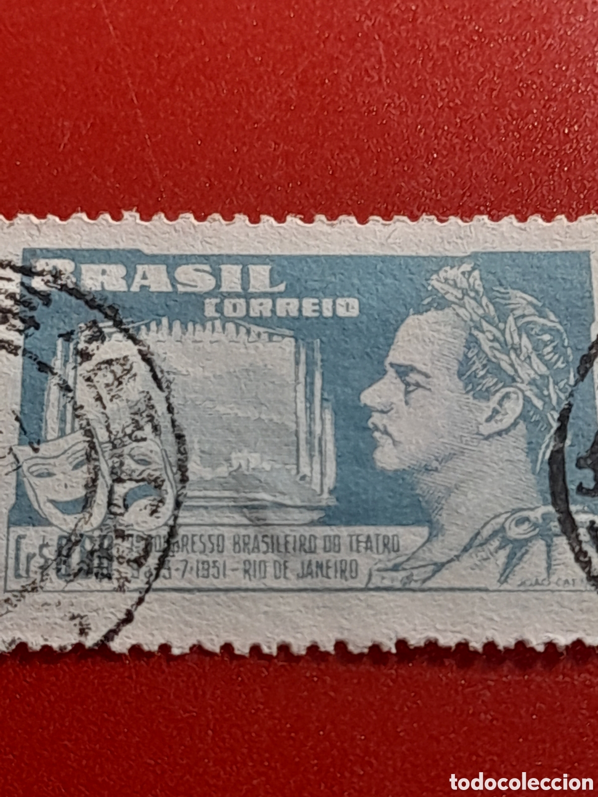 Sellos: Sello Brasil mtdo/udo 1951. Congreso Nacional teatro R&iacute;o Janeiro. Arte. Mascara. Escenario.
