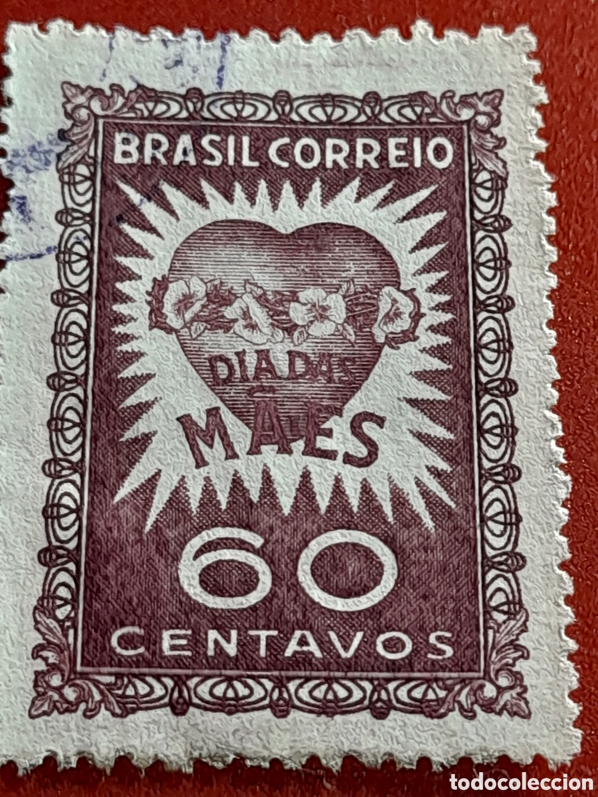 Sellos: Sello Brasil mtdo/udo 1951. D&iacute;a de la madre. Coraz&oacute;n.
