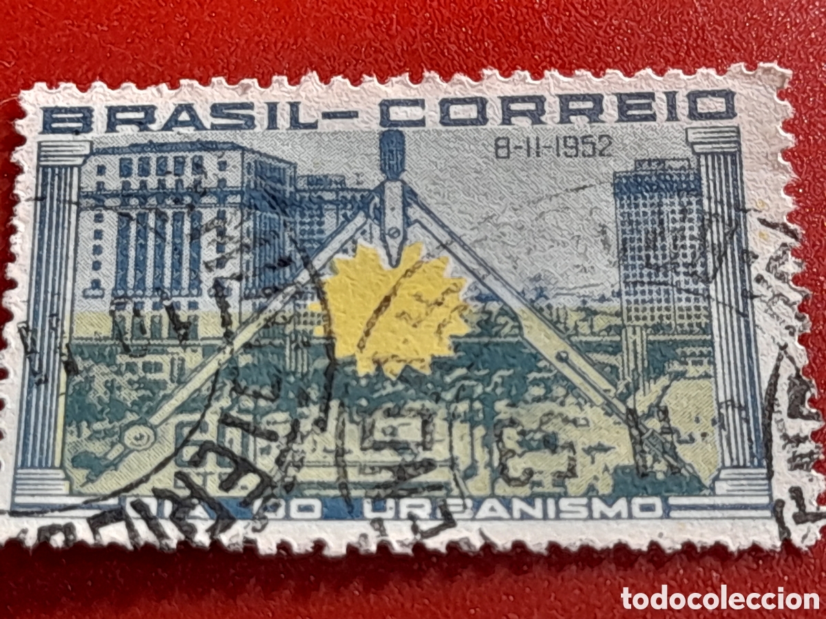 Sellos: Sello Brasil mtdo/udo 1952. Dia del urbanismo. Arquitectura. Edificio. Compas.
