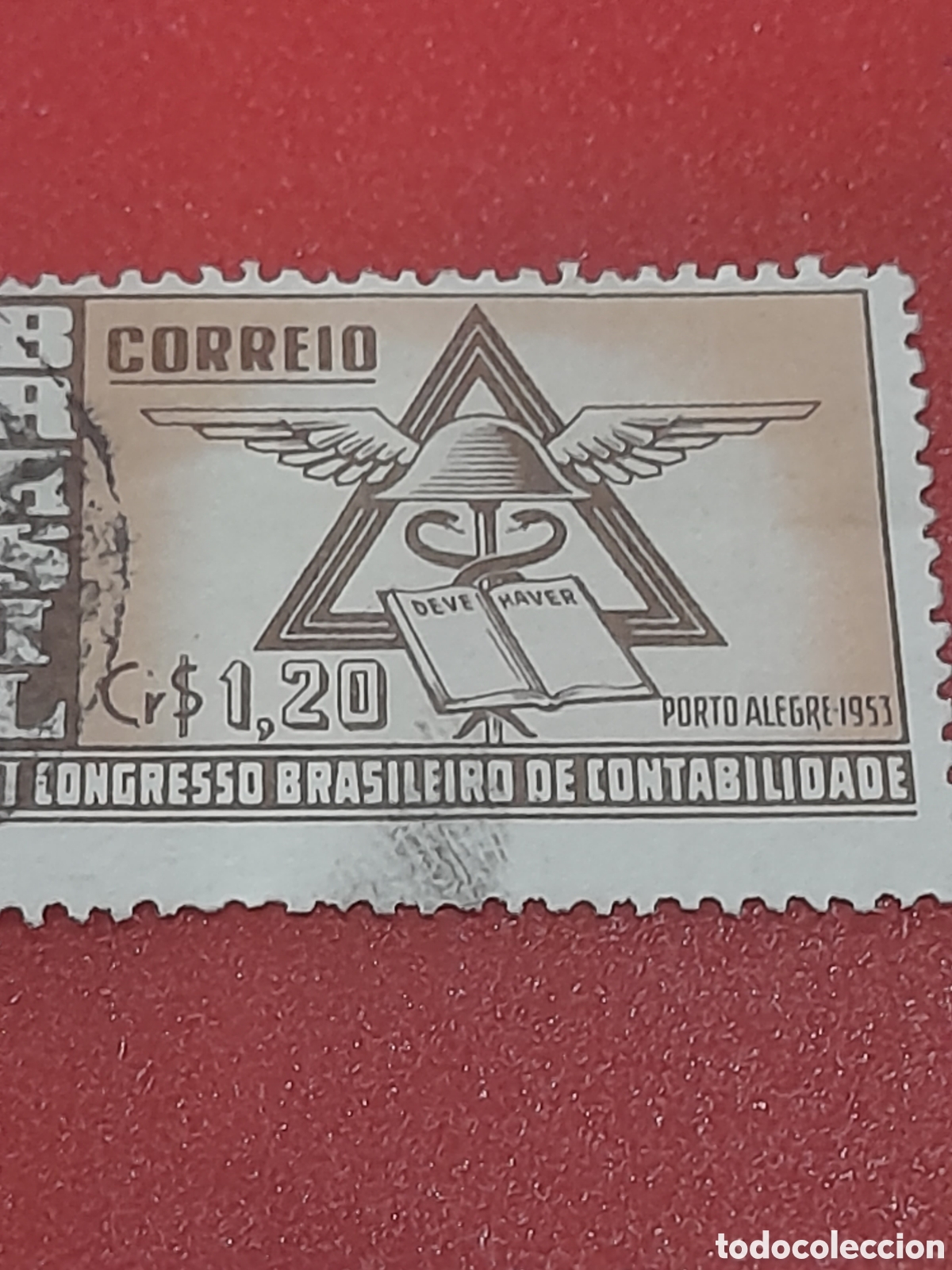 Sellos: Sello Brasil mtdo/udo 1953. 6 Congreso inter contabilidad. N&uacute;meros. Matem&aacute;ticas. Arte. Alas. Libro