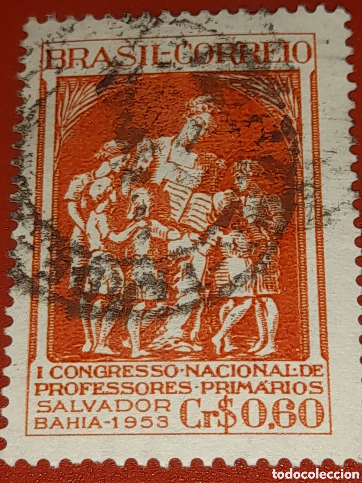 Sellos: Sello Brasil mtdo/udo 1953. 1er congreso maestros. Docente. Docente. Ni&ntilde;os. Maestro. Profesor. Arte