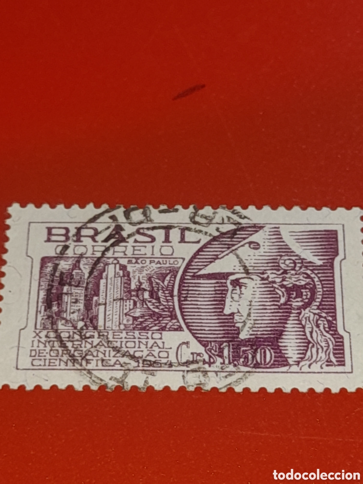 Sellos: Sello Brasil mtdo/udo 1953. 10 Congreso inter Ciencia. Arte. Cultura. Torre. Arquitectura. Mitolog&iacute;a