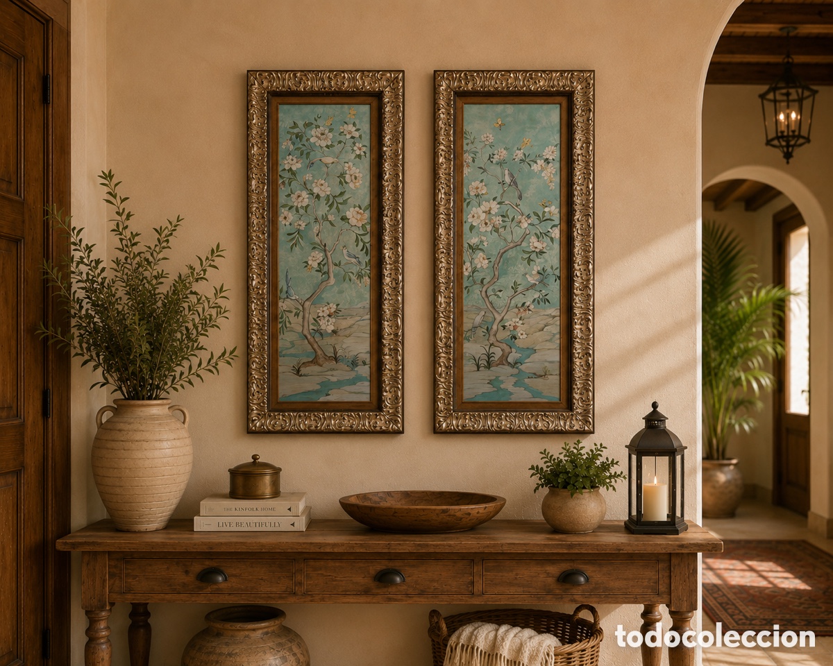 Sellos: Cuadro decorativo p&aacute;jaros y flores