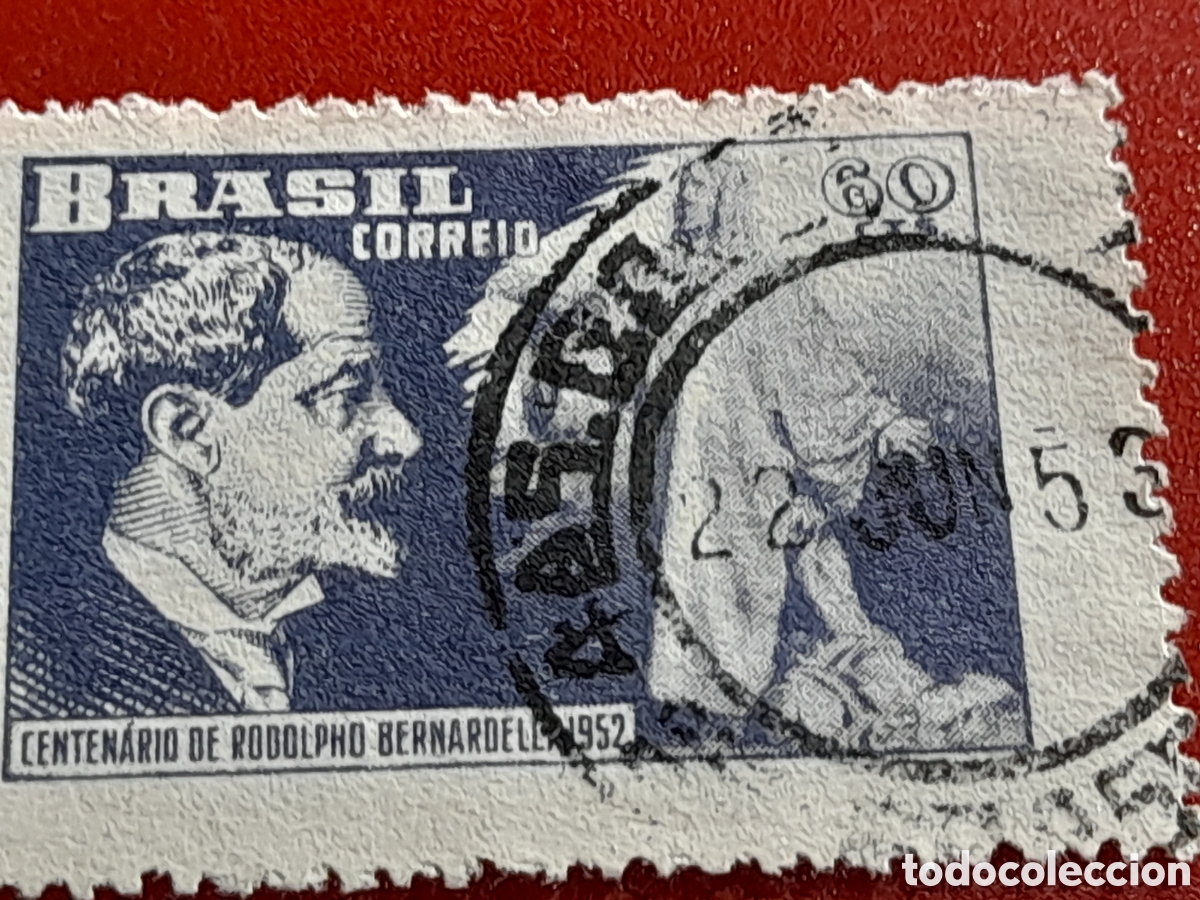 Sellos: Sello Brasil mtdo/udo 1952. 100Aniv nacimiento escultor Rodolfo. Arte. Escultura.