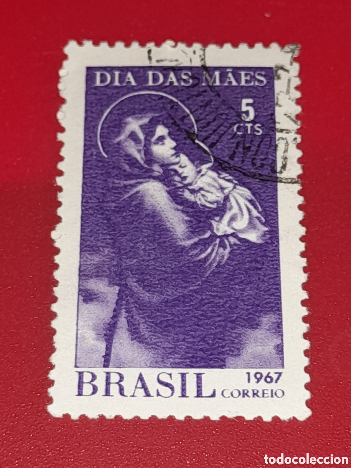 Sellos: Sello Brasil mtdo/udo 1967. D&iacute;a de la madre. Virgen. Ni&ntilde;o