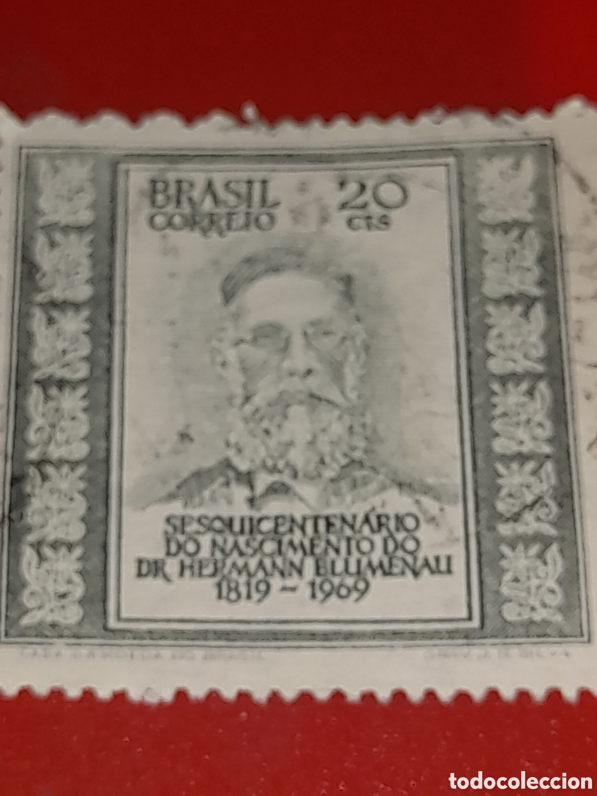 Sellos: Sello Brasil mtdo/udo 1969. 150Aniv nacimiento farmac&eacute;utico. H. Blumenau. Ar5e. Qu&iacute;mica.