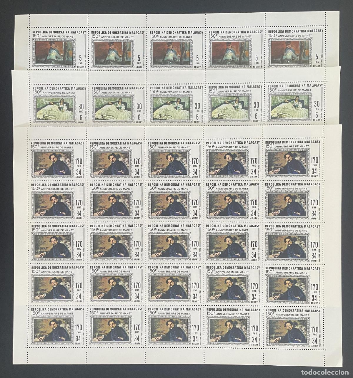 Selos: Madagascar 1982 YT 675-677 bloque 150 aniv. Manet pintura