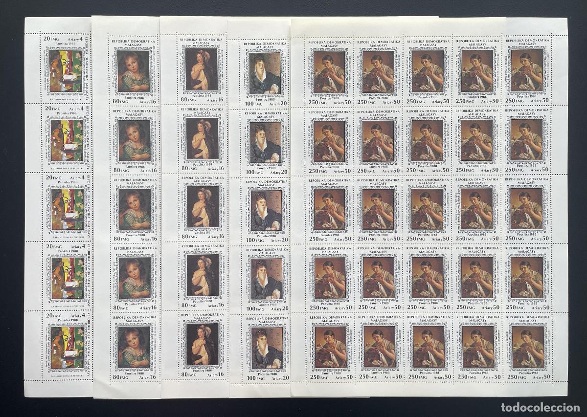 Selos: Madagascar 1989 YT 900-904 bloque mujer en pintura arte retratos cuadros