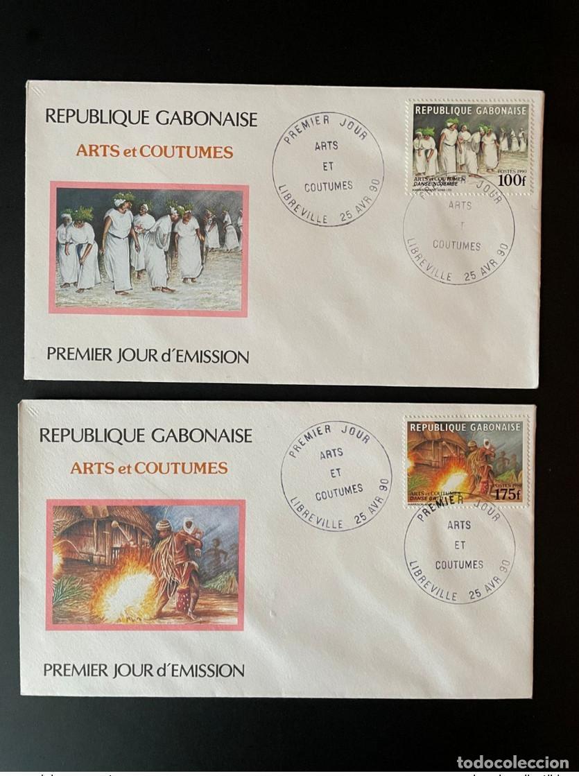 Selos: Gab&oacute;n 1990 Mi. A-B 1071 FDC Primer d&iacute;a de baile aduanero Ndjembe Bwiti Tanz