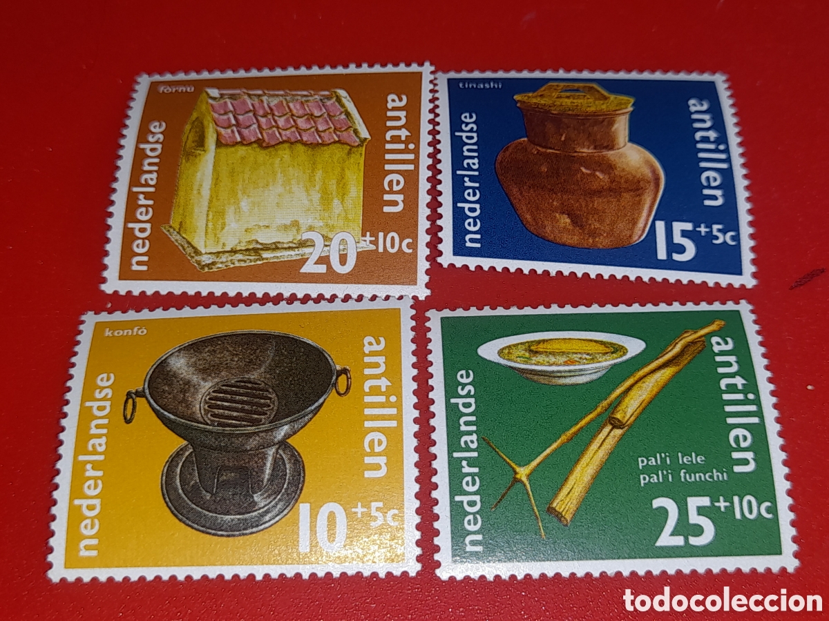 Sellos: Sello Antillas Holandesas nuevo 1971. Bienestar cultural. Arte. Artesan&iacute;a. Cocina. Horno. Carb&oacute;n. Va