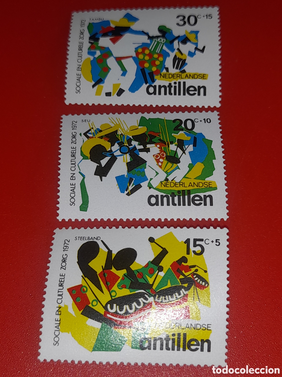 Sellos: Sello Antillas Holandesas nuevo 1972. Bienestar y cultura. Folclore. Danza. Disfraz. M&uacute;sica. Instrum