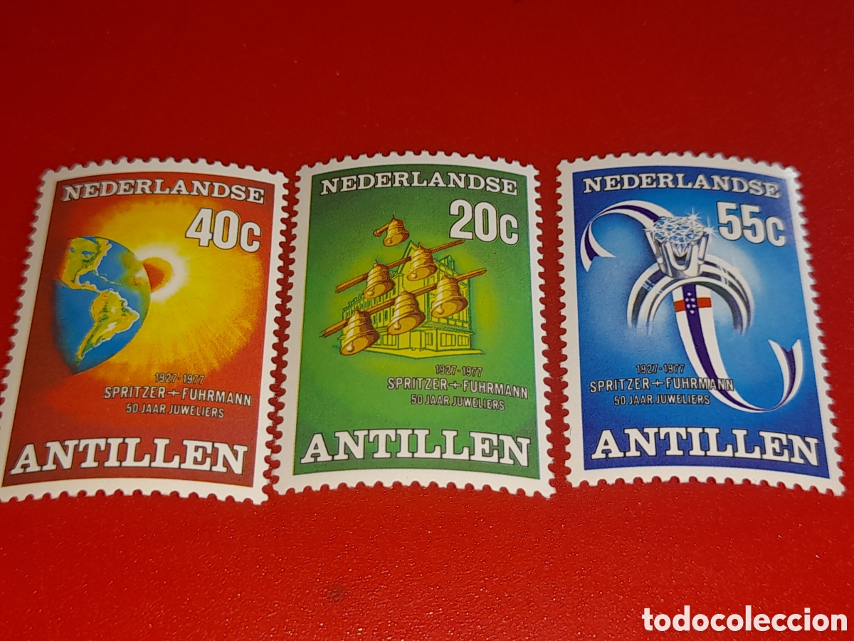 Sellos: Sellos Antillo Holandesas nuevo 1977. 50Aniv joyerias. Arte. Campanas. Bandera Espocio. Diamante Sol