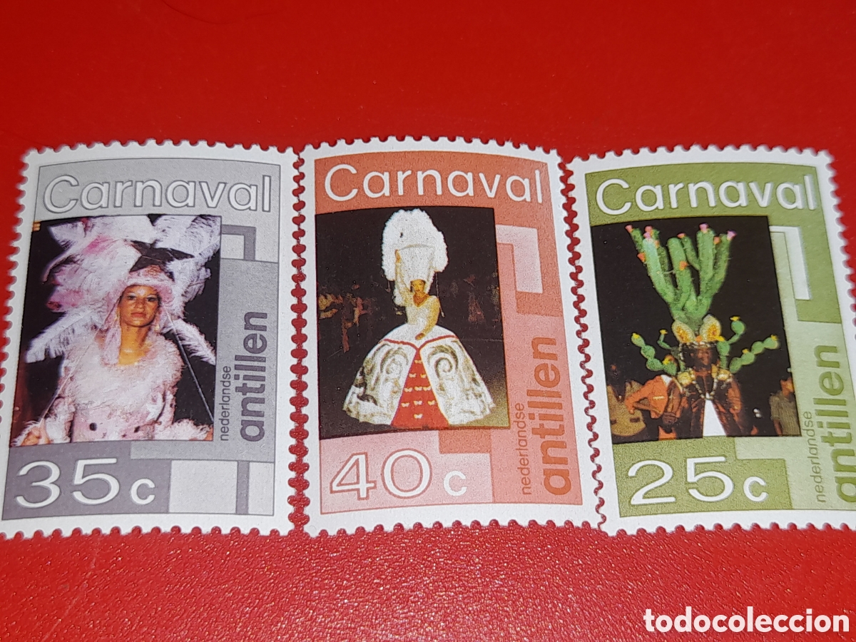 Sellos: Sello Antillas Holandesas nuevo 1977. Carnaval. Turismo. Fiesta. Traducci&oacute;n. Disfraz. Danza. Baile.