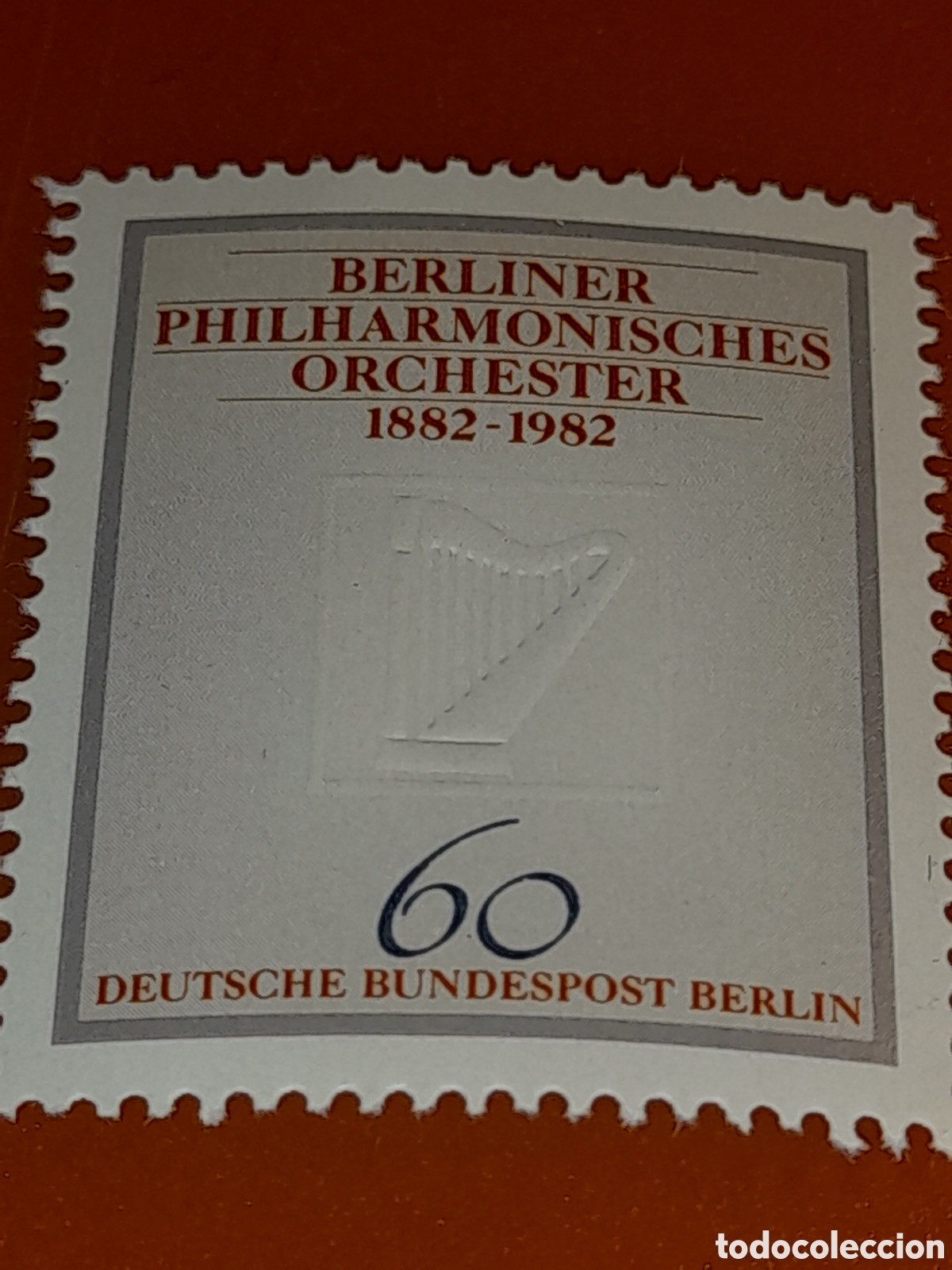 Sellos: Sello Alemania. Berlin nuevo 1982. 100Aniv Filarm&oacute;nica. M&uacute;sica. Arte. Arpa. Instrumento cuerda