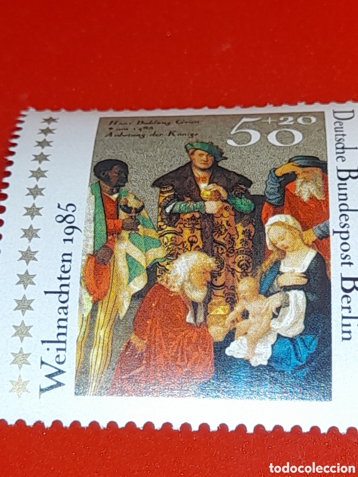Sellos: Sello Alemania. Berlin nuevo 1985. Adoracion reyes. Arte. Pintura. Religion. Hans Baldun.