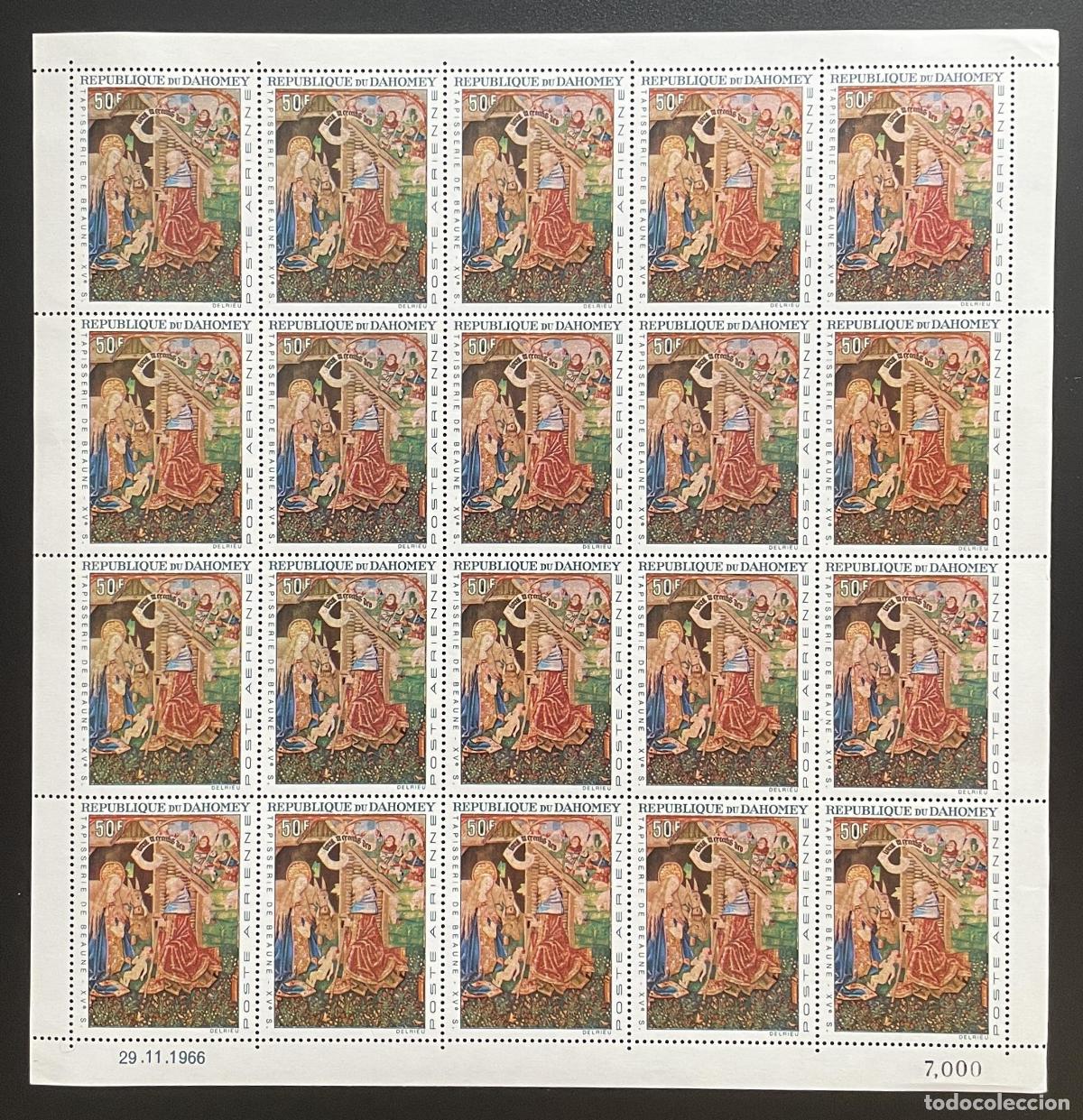 Sellos: Tapiz Dahomey 1966 YT PA 50 tablones Beaune Natividad Virgen Mar&iacute;a art