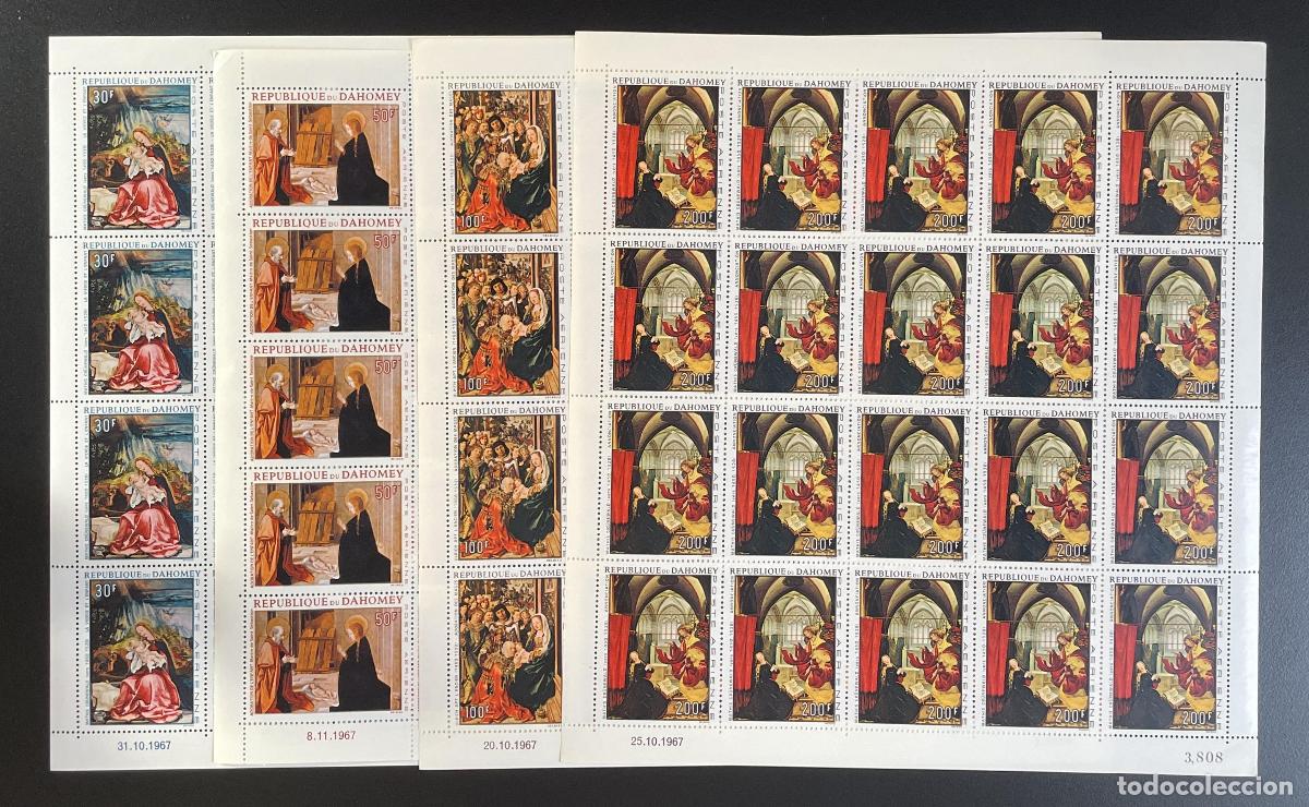 Sellos: Dahomey 1967 YT PA 67-70 tabl&oacute;n Cuadros navide&ntilde;os Adoraci&oacute;n Anunciaci&oacute;n