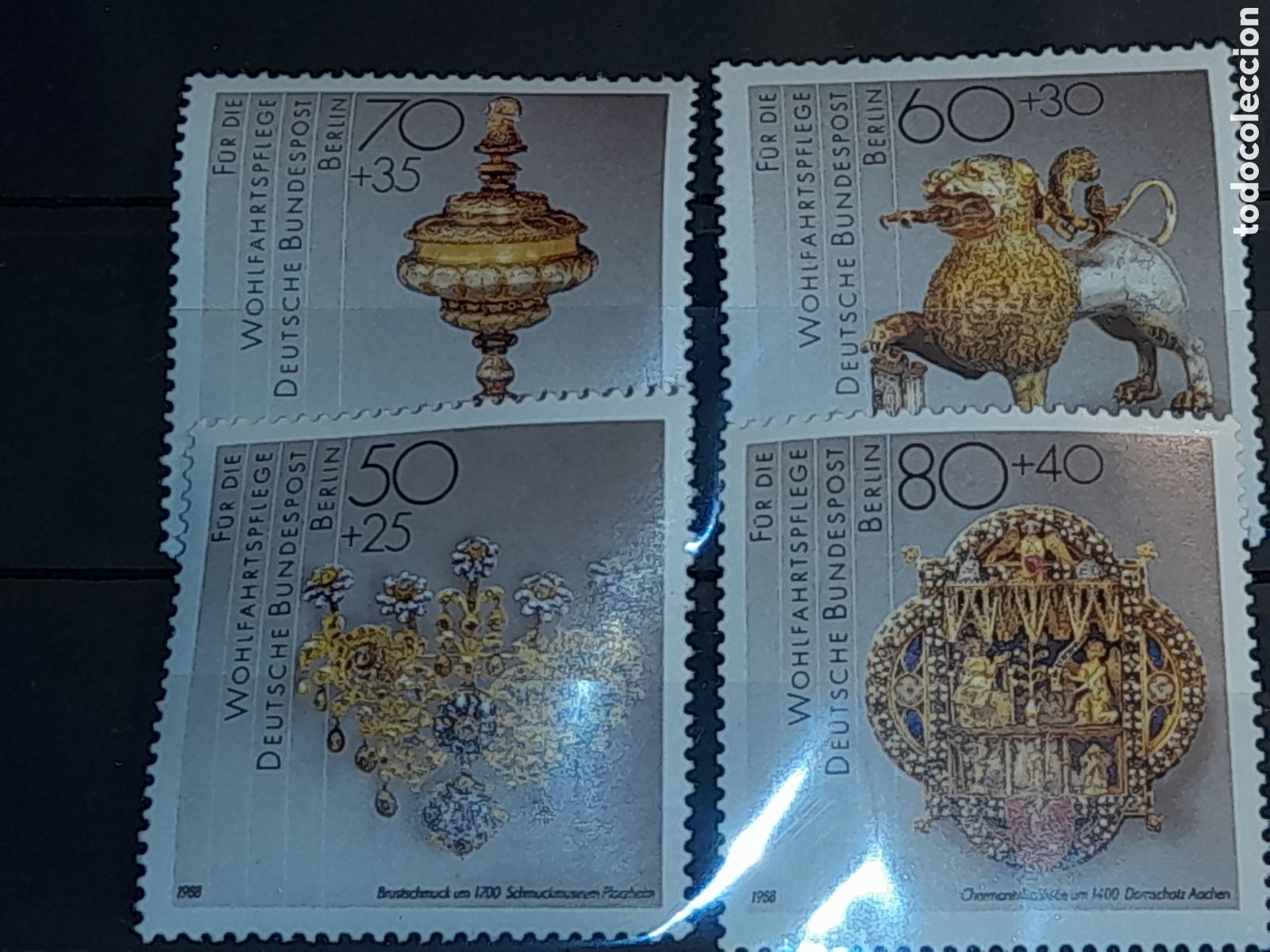 Sellos: Sellos Alemania, Berlin nuevo 1988. Beneficencia. Artesania oro. Joyas. Adornos. Esculturas. Talla.