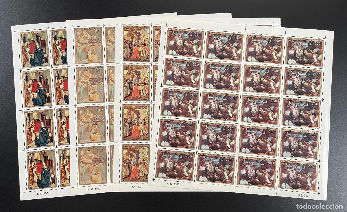 Sellos: Dahomey 1973 YT PA 199-202 tabl&oacute;n Navidad pinturas religiosas arte
