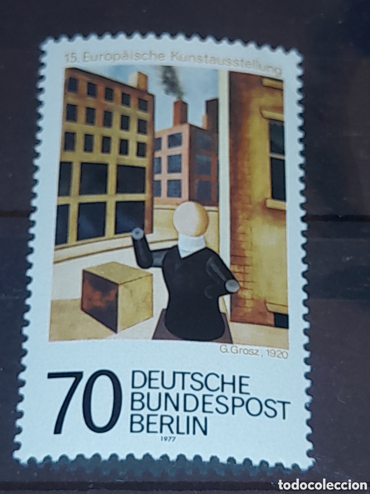 Sellos: Sello Alemania, Berlin nuevo 1977. Pinturas. Arte. Cuadro. G. Grosz. Industria. Casas. Gemte