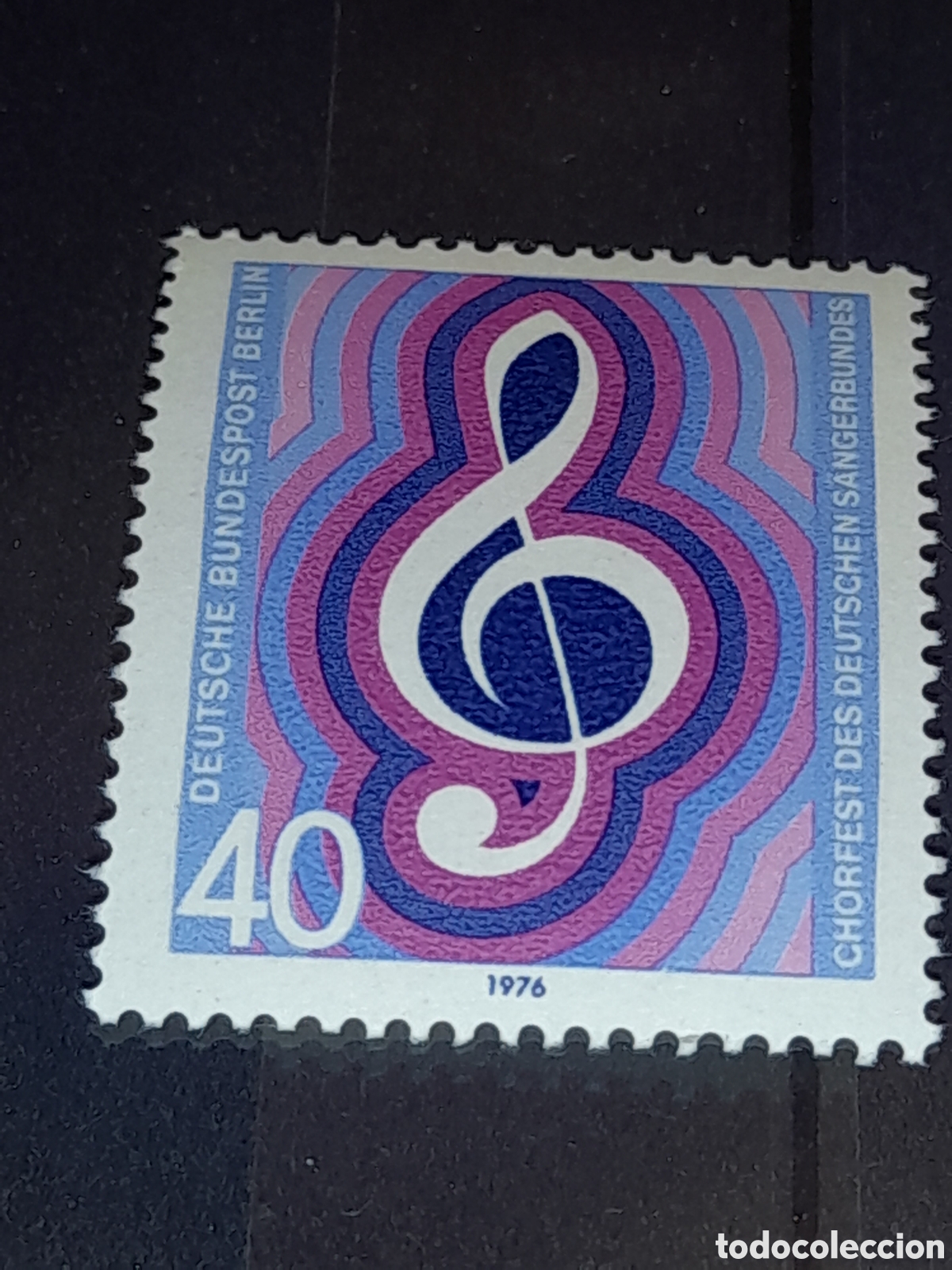 Sellos: Sello Alemania, Berlin nuevo 1976. Festival coral. Nota m&uacute;sica. Arte. Canto. Grupos.