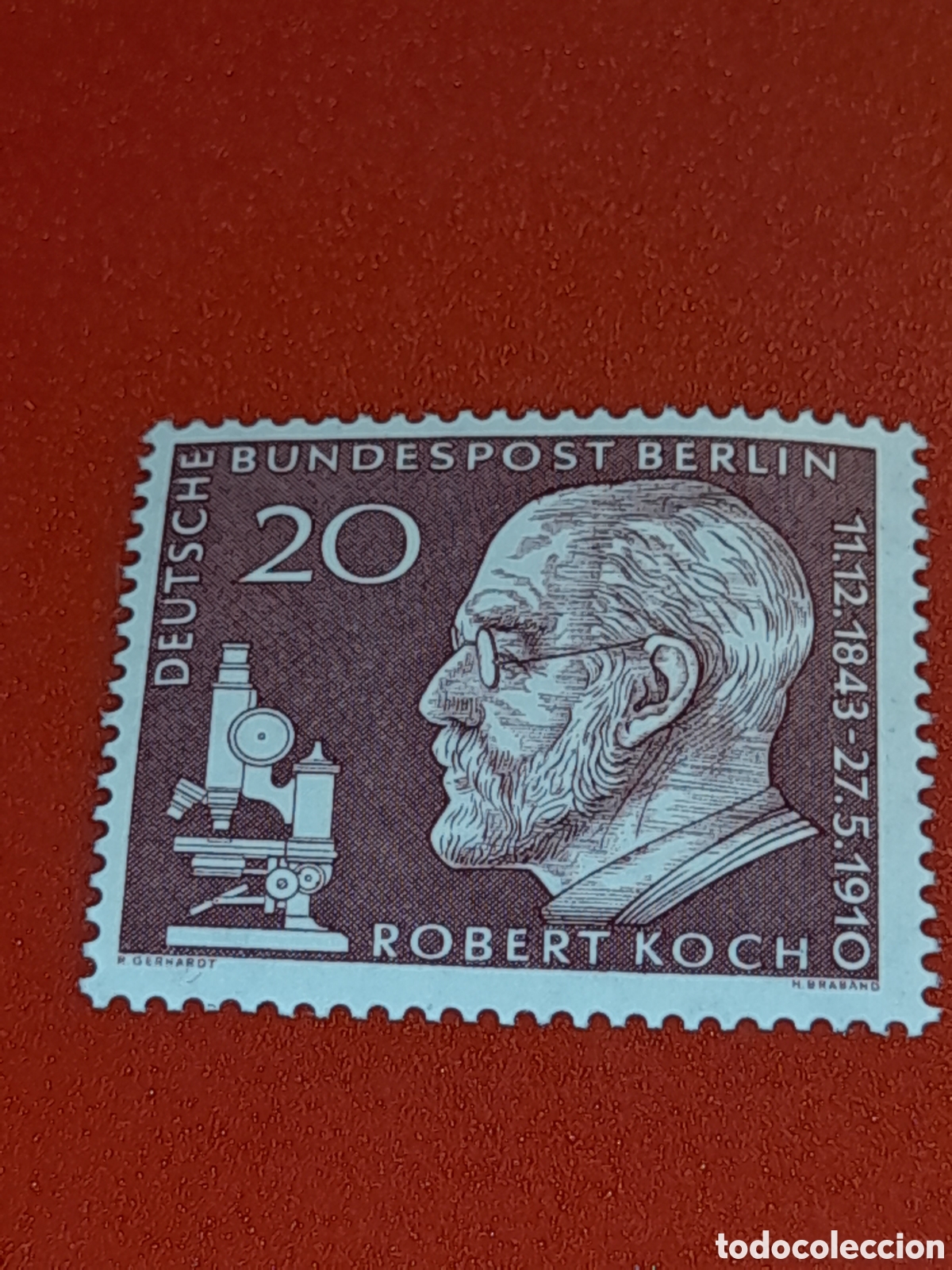 Sellos: Sello Alemania, Berlin nuevo 1960.Robert Koch. Novel medicina. Tuberculosis. Medicina. Microscopio.