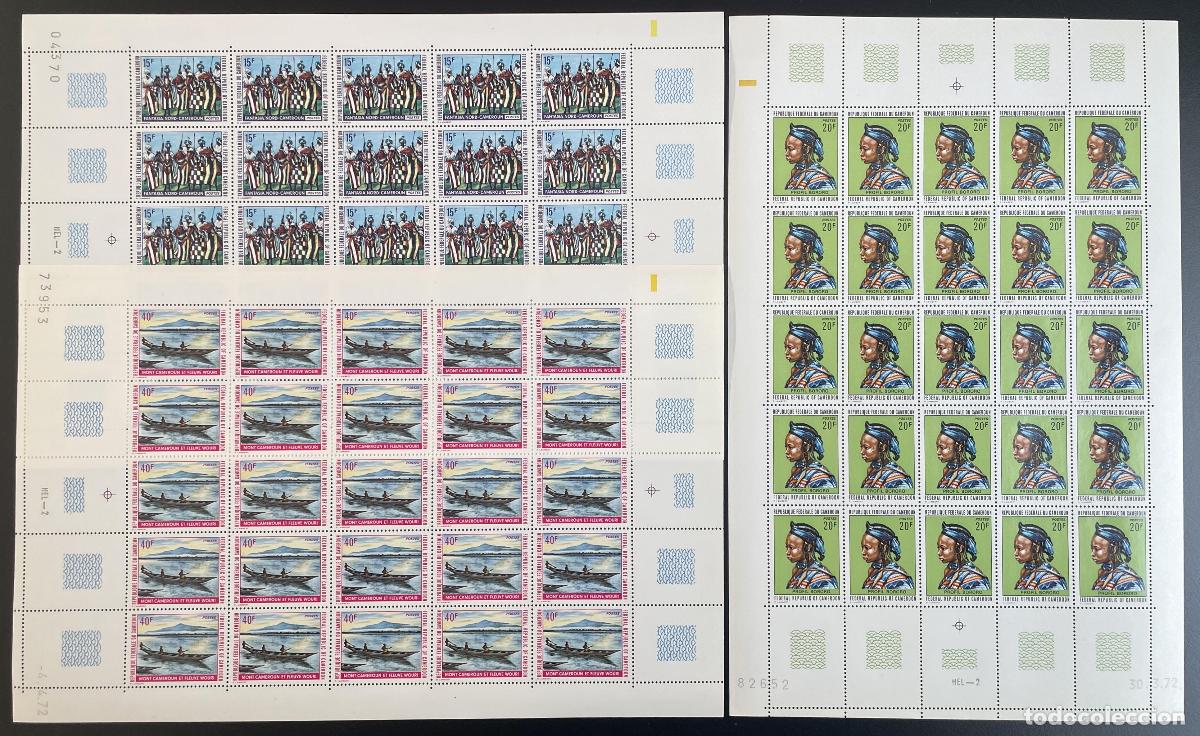 Sellos: Camer&uacute;n 1972 YT 521-523 tabl&oacute;n danza tradicional remo canoa cultura
