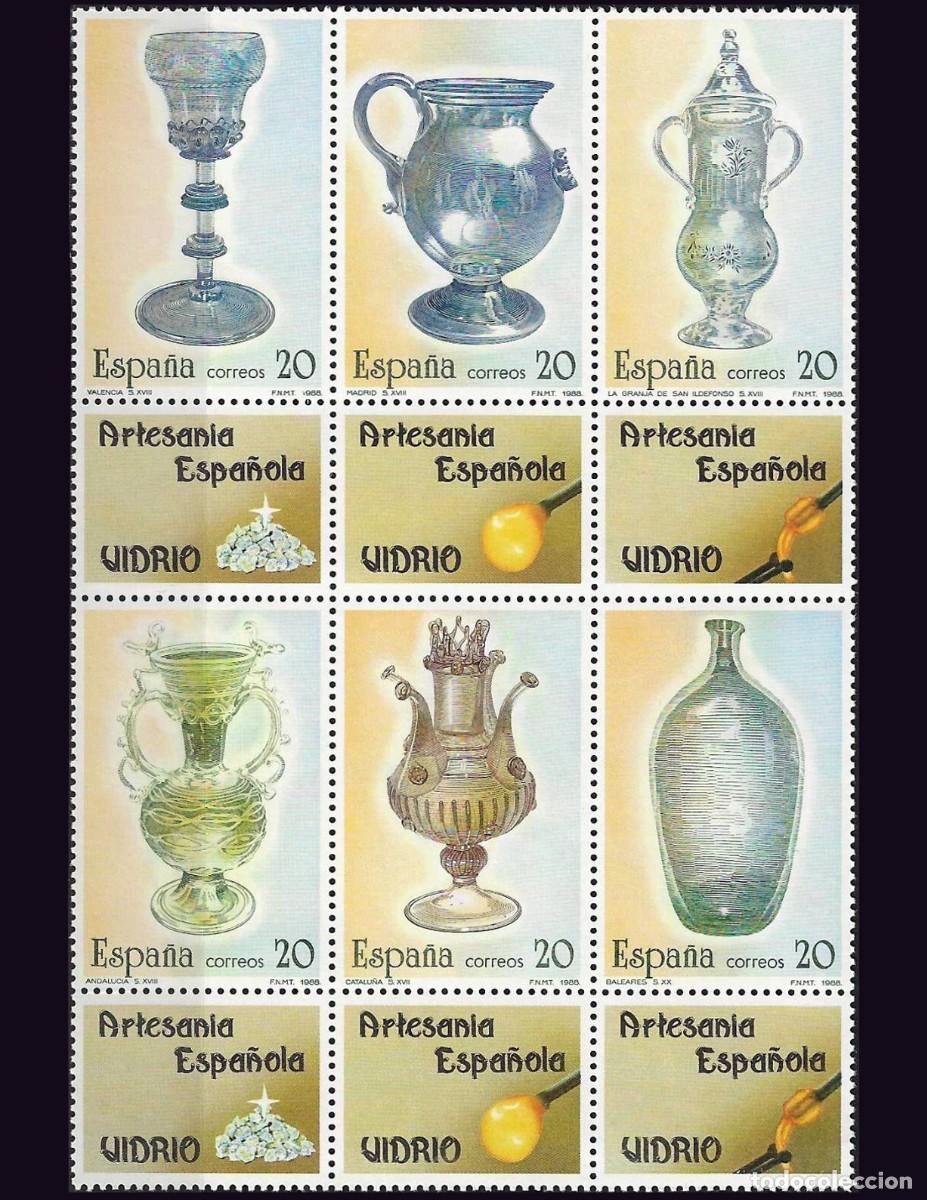 Sellos: HB Espa&ntilde;a, 1988 | Spanish Crafts: Glass | Ed: 2941/6, Yv: 2555/60, Mi: 2820/25 MNH **