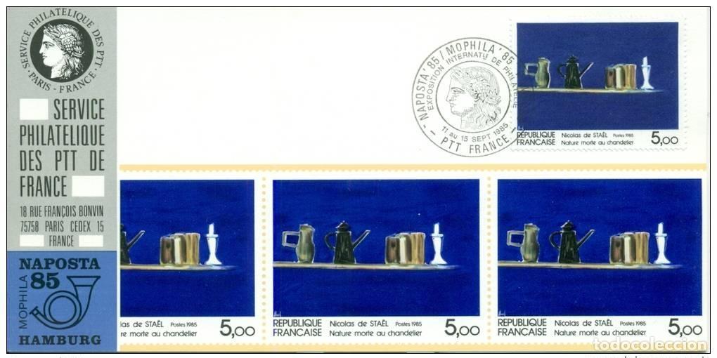 Sellos: 017 Mapa oficial Exposici&oacute;n Hamburgo 1985 Francia Pintura Arte Nicolas de St&auml;el