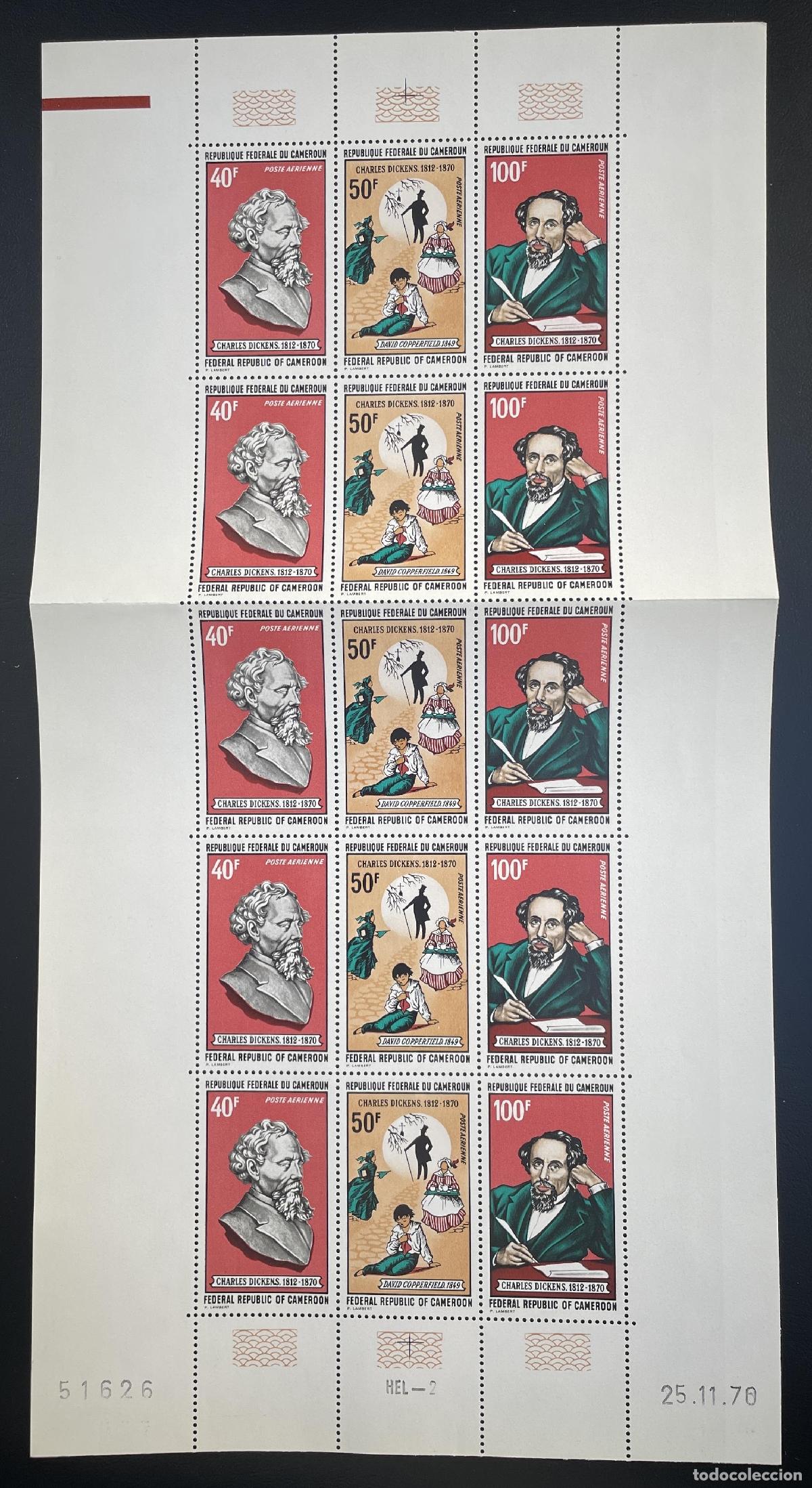 Sellos: Camer&uacute;n 1970 YT PA 173A tabl&oacute;n Charles Dickens escritor literatura a&eacute;rea