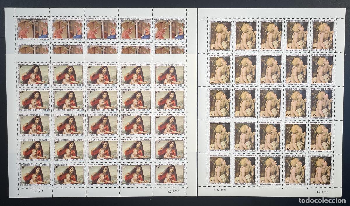 Sellos: Camer&uacute;n 1971 Yt PA193-195 tabl&oacute;n Noel Madonna pintura infantil arte religi&oacute;n