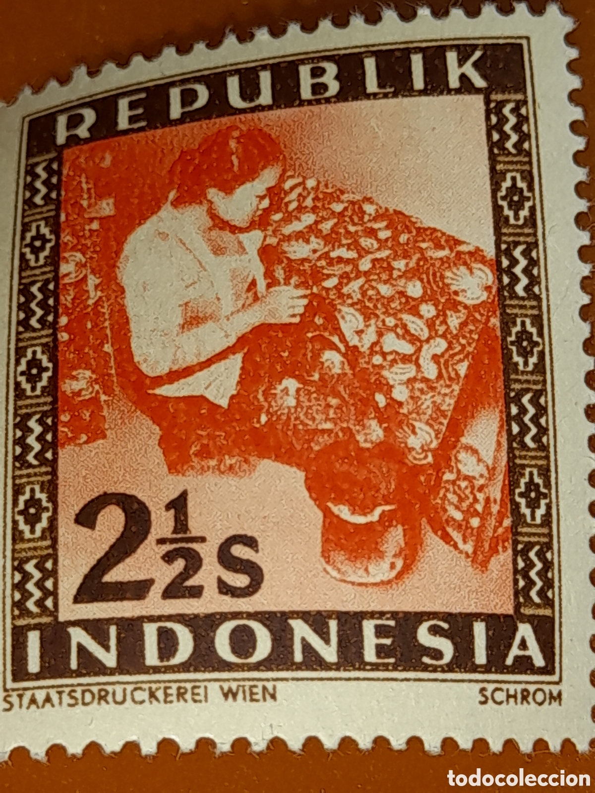 Sellos: Sello (1/24v) Indonesia nuevo 1948-1949. Rep&uacute;blik. Trabajadora Batik. Folclore. Telas. Textil. Extam