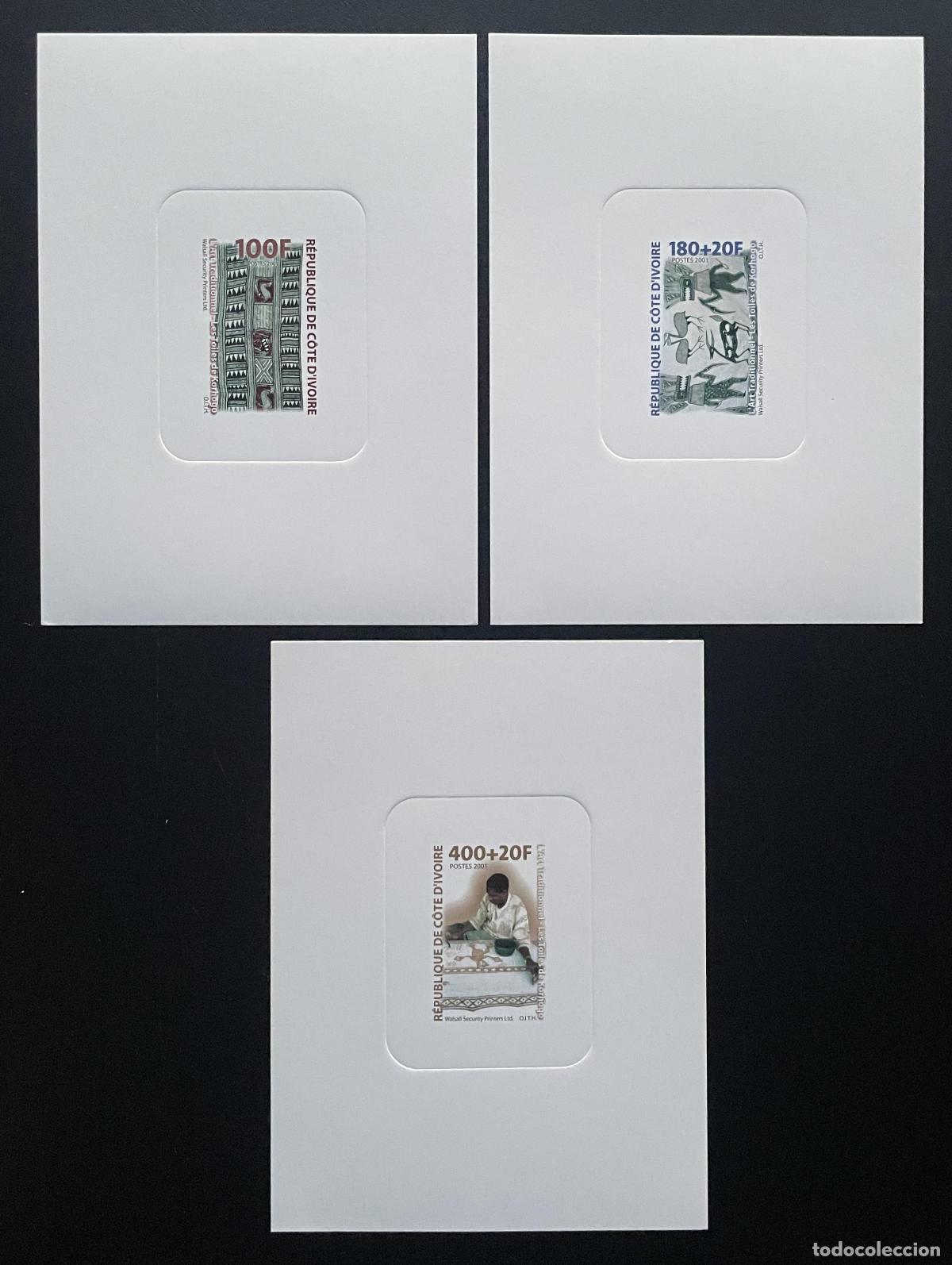 Sellos: Lienzo de arte tradicional Korhogo Mi. 1284 - 1286 Costa Marfil Luxury Proof 2001