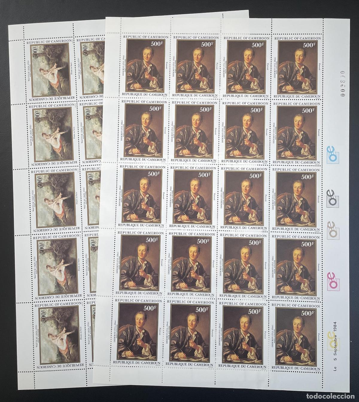 Sellos: Camer&uacute;n 1984 YT PA 330-331 tabl&oacute;n pintura Diderot fil&oacute;sofo literatura