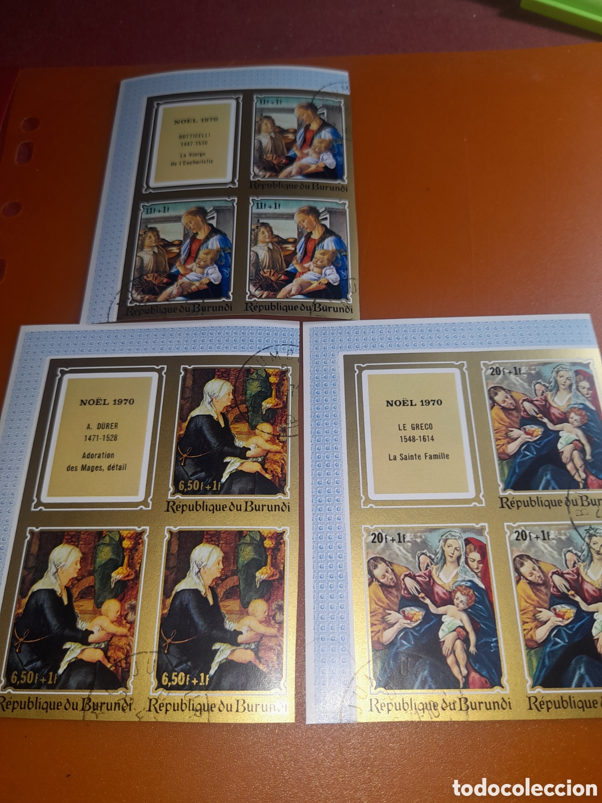 Sellos: Sello Burundi mtdo/sd 1970. Navidad. Arte. Pinturas. Virgen. Ni&ntilde;o. Religi&oacute;n. Botticelli. Greco