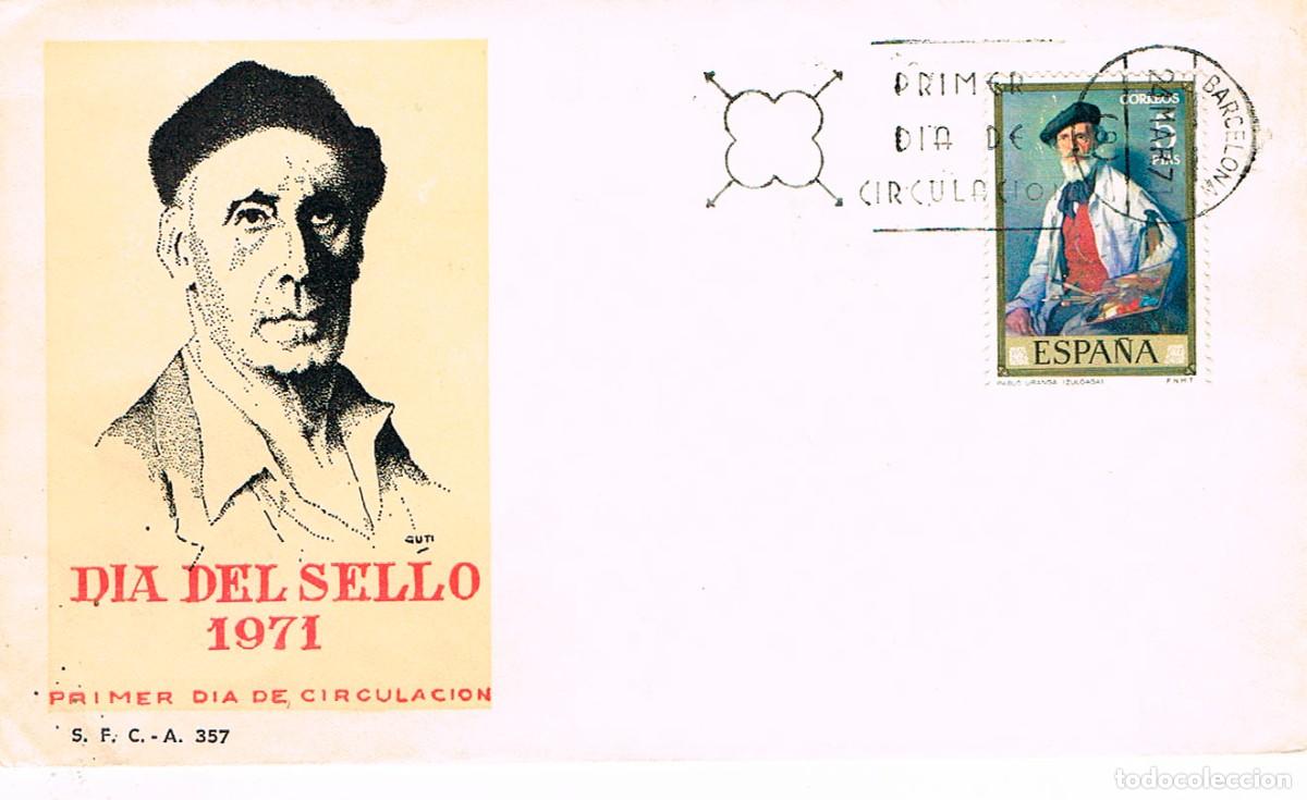 Sellos: EDIFIL 2025, ZULOAGA, RETRATO DE PABLO URANGA, PRIMER DIA DE 24-3-1971 SOBRE DEL SFC