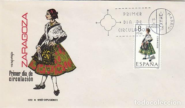 Sellos: EDIFIL 2018, TRAJE REGIONAL DE ZARAGOZA, PRIMER DIA DE 3-5-1971 SOBRE DE SISO