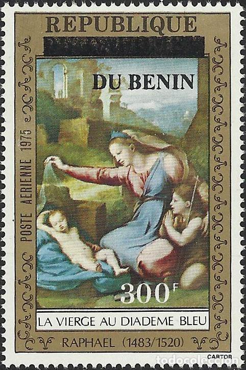 Sellos: Ben&iacute;n 2008 Mi. 1448 sobrecargado Rafael Virgen Diadema Azul pintura