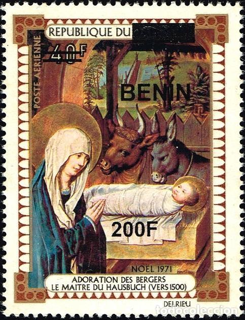 Sellos: Ben&iacute;n 2009 Mi. 1521 sobrecargado Navidad Adoraci&oacute;n Pastores pintura Hausbuch