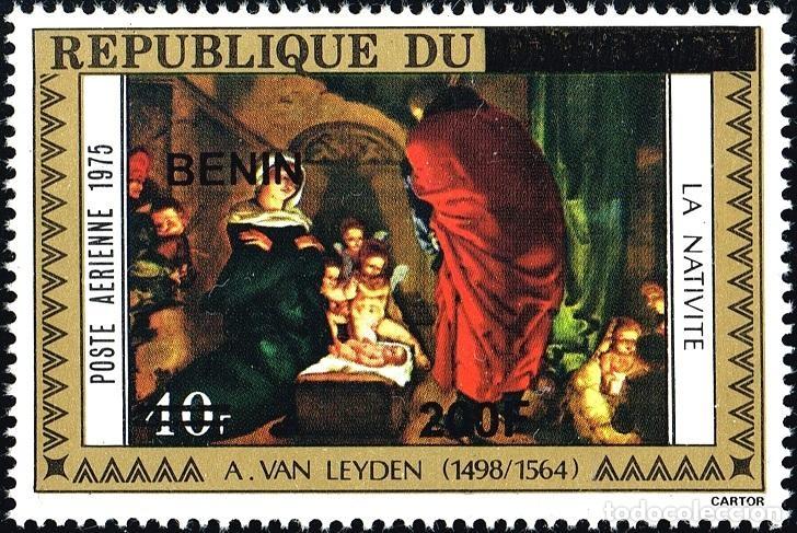 Sellos: Ben&iacute;n 2009 Mi. 1523 sobrecargado Natividad Van Leyden pintura Navidad