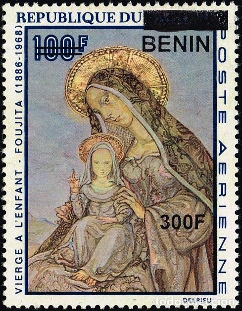 Sellos: Ben&iacute;n 2009 Mi. 1559 sobrecargado Virgen Ni&ntilde;o Foujita pintura arte