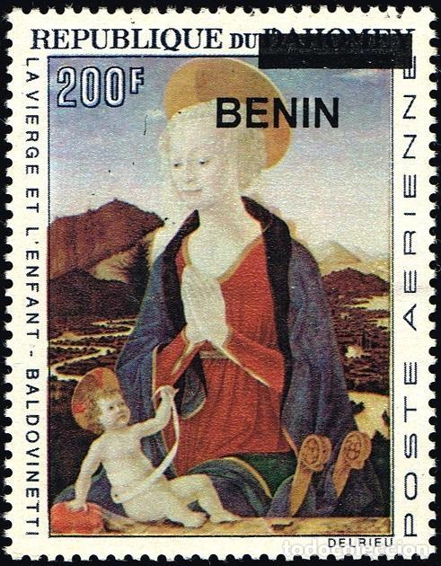 Sellos: Ben&iacute;n 2009 Mi. 1532 sobrecargado Virgen Ni&ntilde;o Baldovinetti pintura