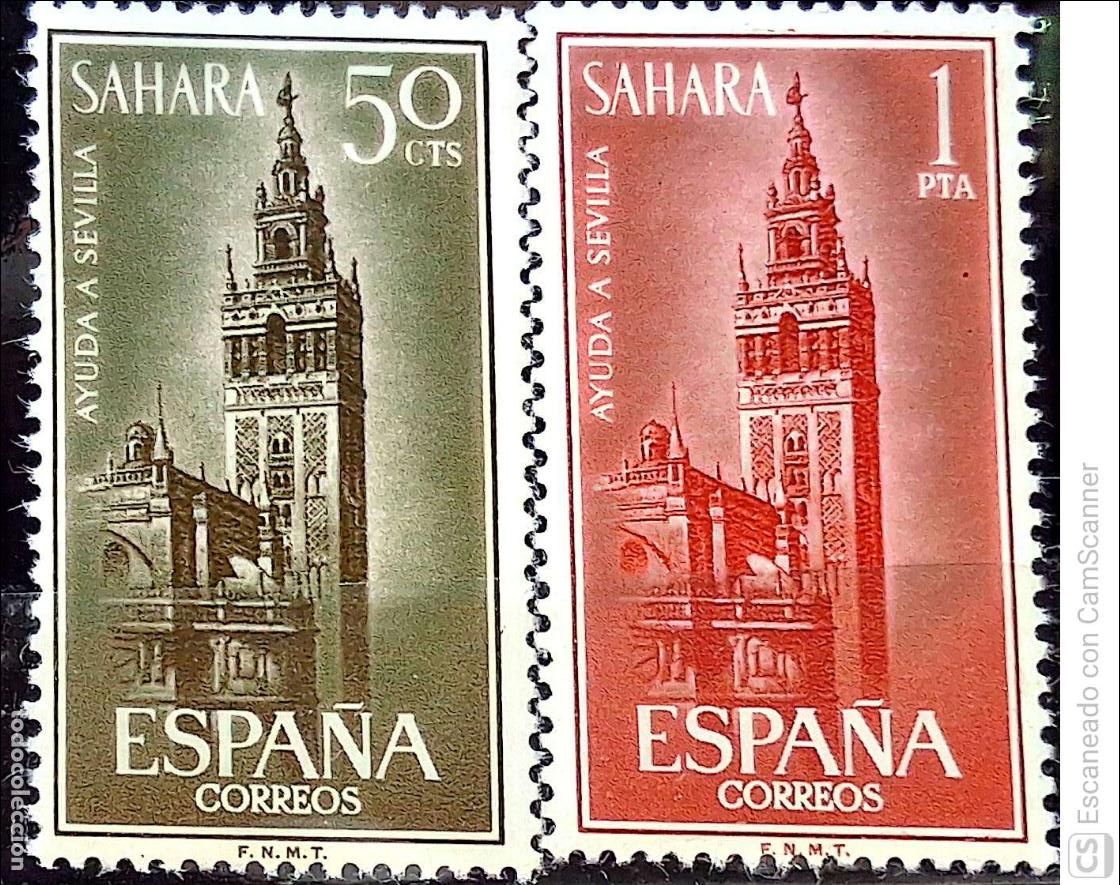 Sellos: Sahara. 215/16 Ayuda a Sevilla: La Giralda. 1963. Sellos nuevos y numeraci&oacute;n Edifil.