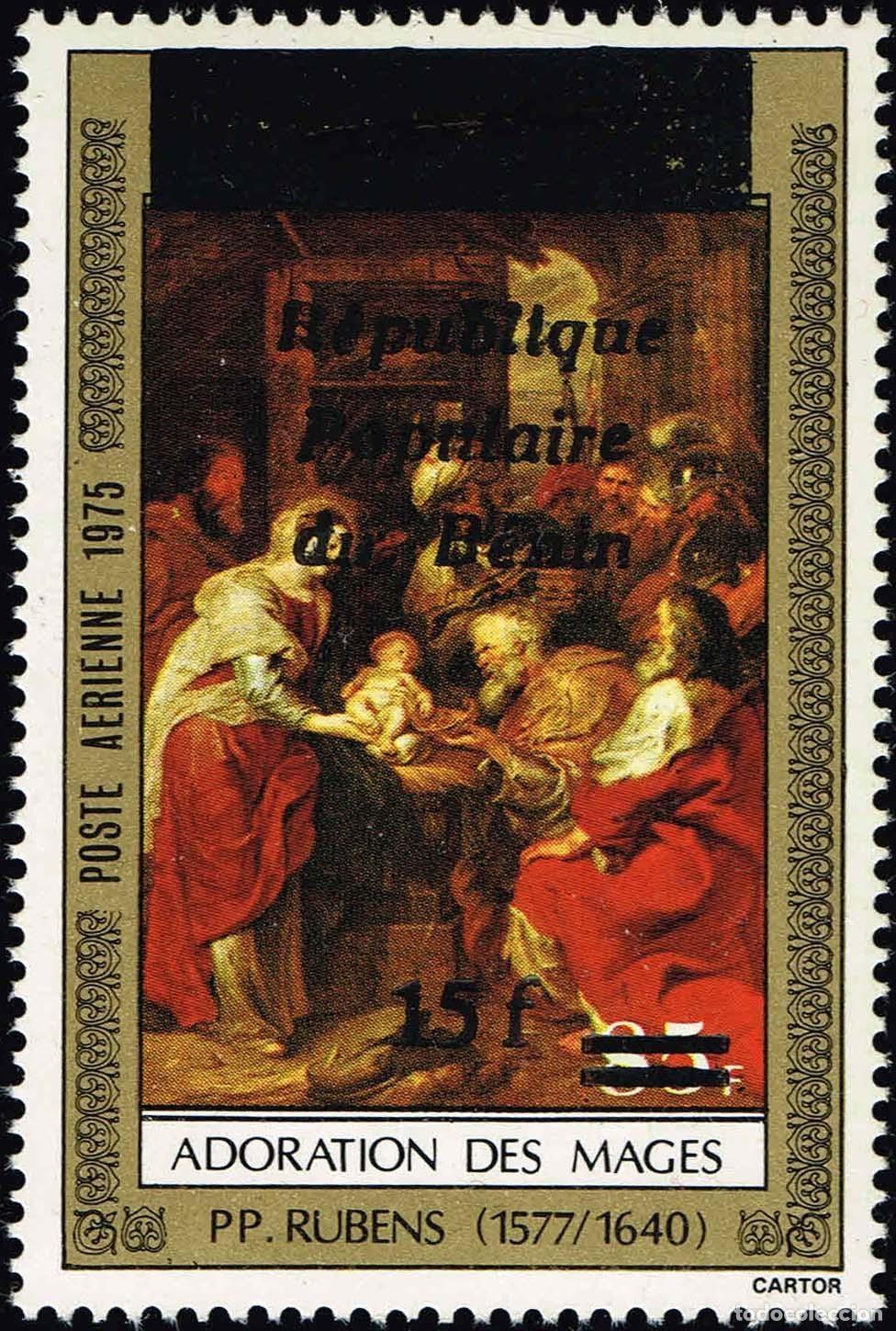 Timbres: Ben&iacute;n 1987 Mi. C462I sobrecargado Rubens Adoraci&oacute;n de los Reyes Magos