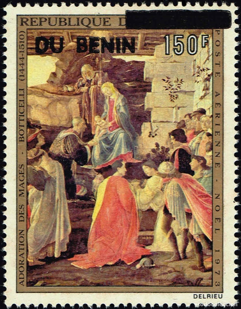 Selos: Ben&iacute;n 1994 Mi. 604 sobrecargado Navidad Botticelli Adoraci&oacute;n de los Reyes